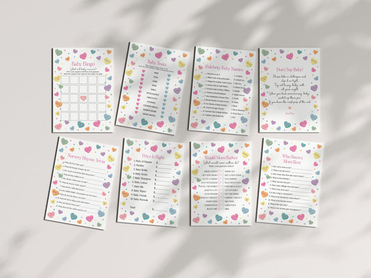 Little Sweetheart Candy Baby Shower Games Bundle, instant download February winter baby shower for girl, little valentine baby shower