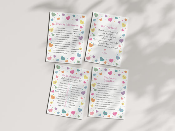 Little Sweetheart Candy Baby Shower Games Bundle, instant download February winter baby shower for girl, little valentine baby shower
