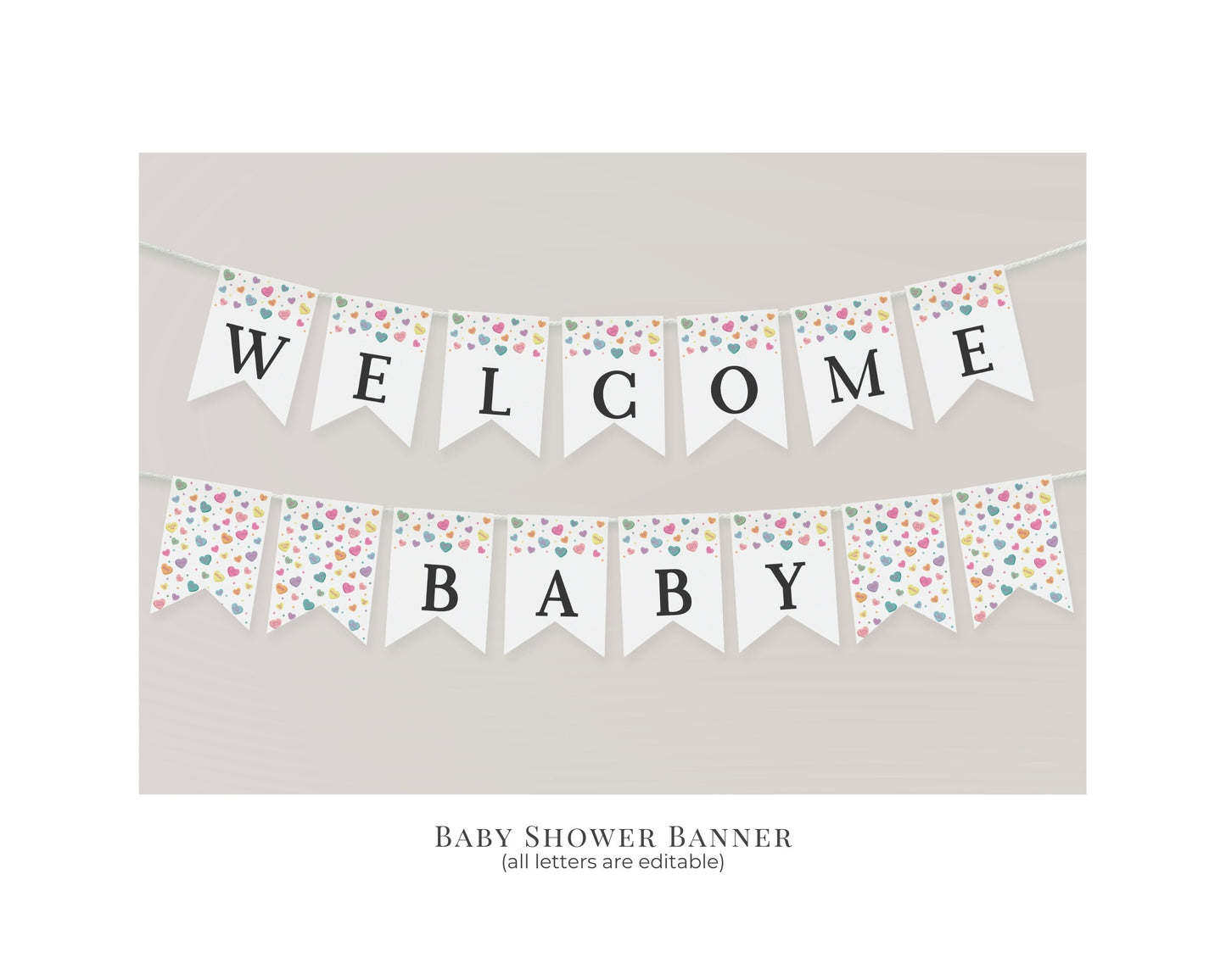 Little Sweetheart Candy Baby Shower Banner Printable Template, winter February baby shower Pennant, Valentines Day banner baby shower banner