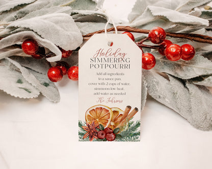 Holiday Simmering Potpourri Tag Instant Download, Neighbor Gift Tag, Christmas Potpourri Gift Tag, Stovetop Potpourri DIY Mason Jar Gift