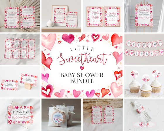 A Little Sweetheart Baby Shower Bundle Printable, instant download February baby shower for girl, Valentine baby shower for winter party