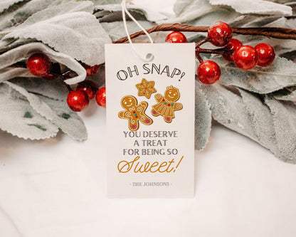 Oh Snap! Gringer Snap Cookie Treat Gift Tag Printable, Instant Download DIY Cookie Treat Bag for Neighbor Gift, Holiday Christmas Gift Tags