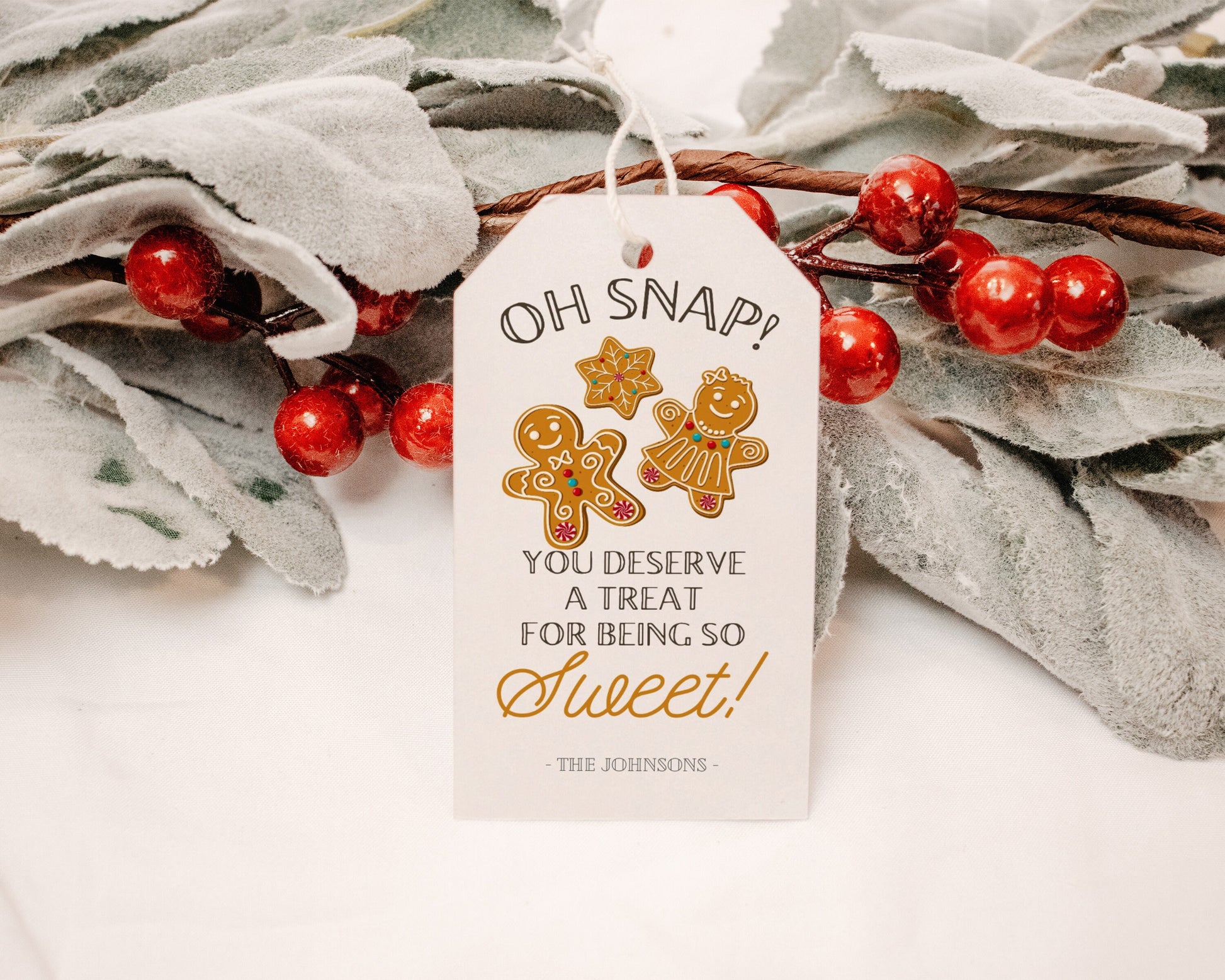 Oh Snap! Gringer Snap Cookie Treat Gift Tag Printable, Instant Download DIY Cookie Treat Bag for Neighbor Gift, Holiday Christmas Gift Tags