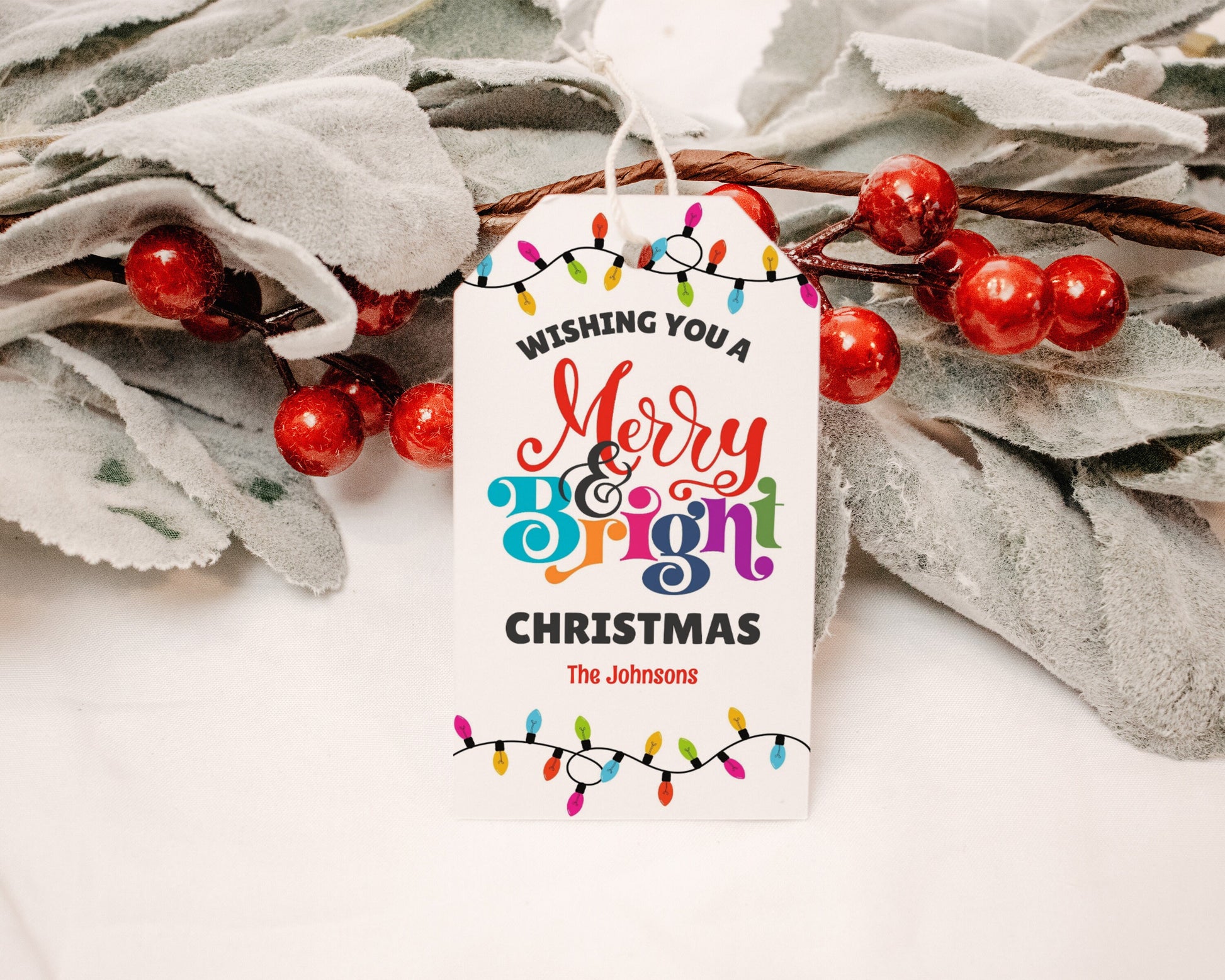 Merry and Bright Christmas Gift Tag Printable, DIY Christmas Treat Bag, Co-Worker of Neighbor Gift Tag Holiday Teacher Tag Employee Gift Tag