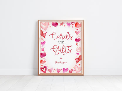 A Little Sweetheart Cards & Gifts Sign and Favors Sign Instant Download, February winter birthday or baby shower girl Valentine heart theme