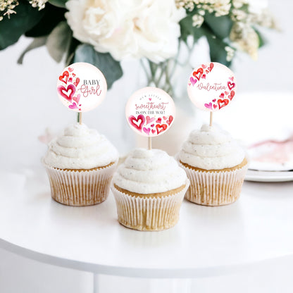 A Little Sweetheart Cupcake Toppers Printable, February winter baby shower for girl, Little Valentines Day Heart Theme Baby Shower