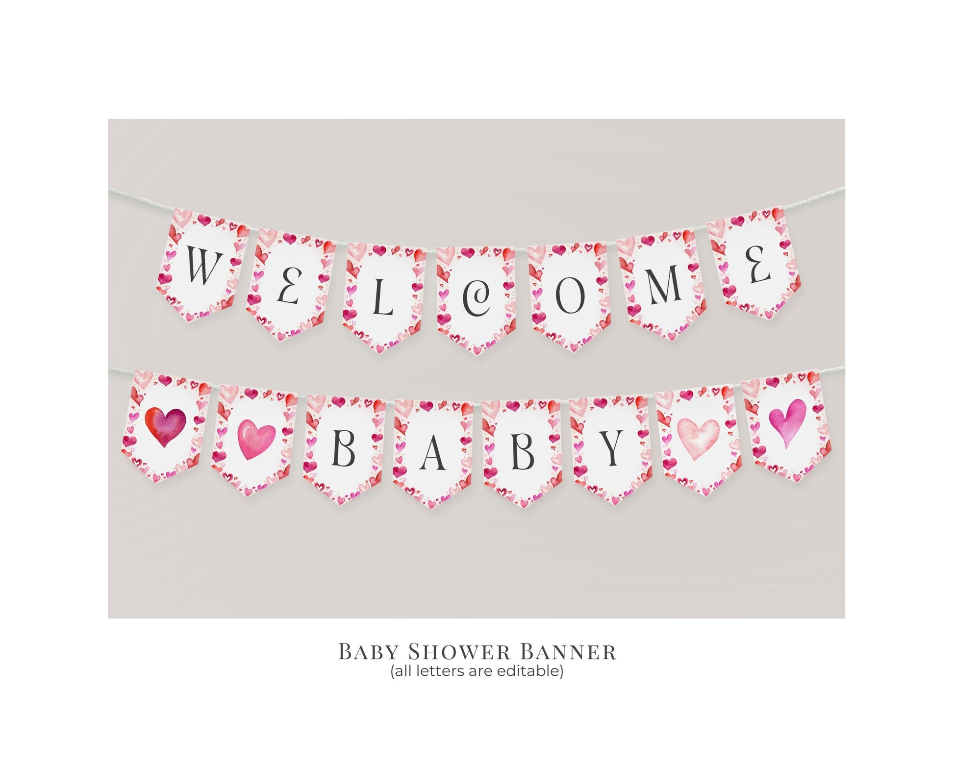 A Little Sweetheart Baby Shower Banner Printable Template, winter February baby shower Pennant, Valentines Day decor for Heart theme party