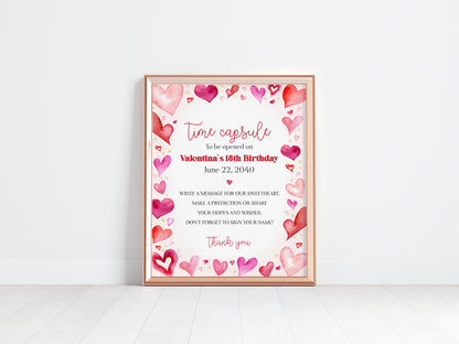 A Little Sweetheart Time Capsule Printable Template, February Girl Birthday party, valentines heart theme winter baby shower advice for baby