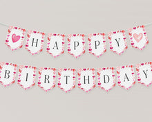  A Little Sweetheart Happy Birthday Banner Printable Template, winter February birthday Pennant, Valentines Day decor for Heart theme party