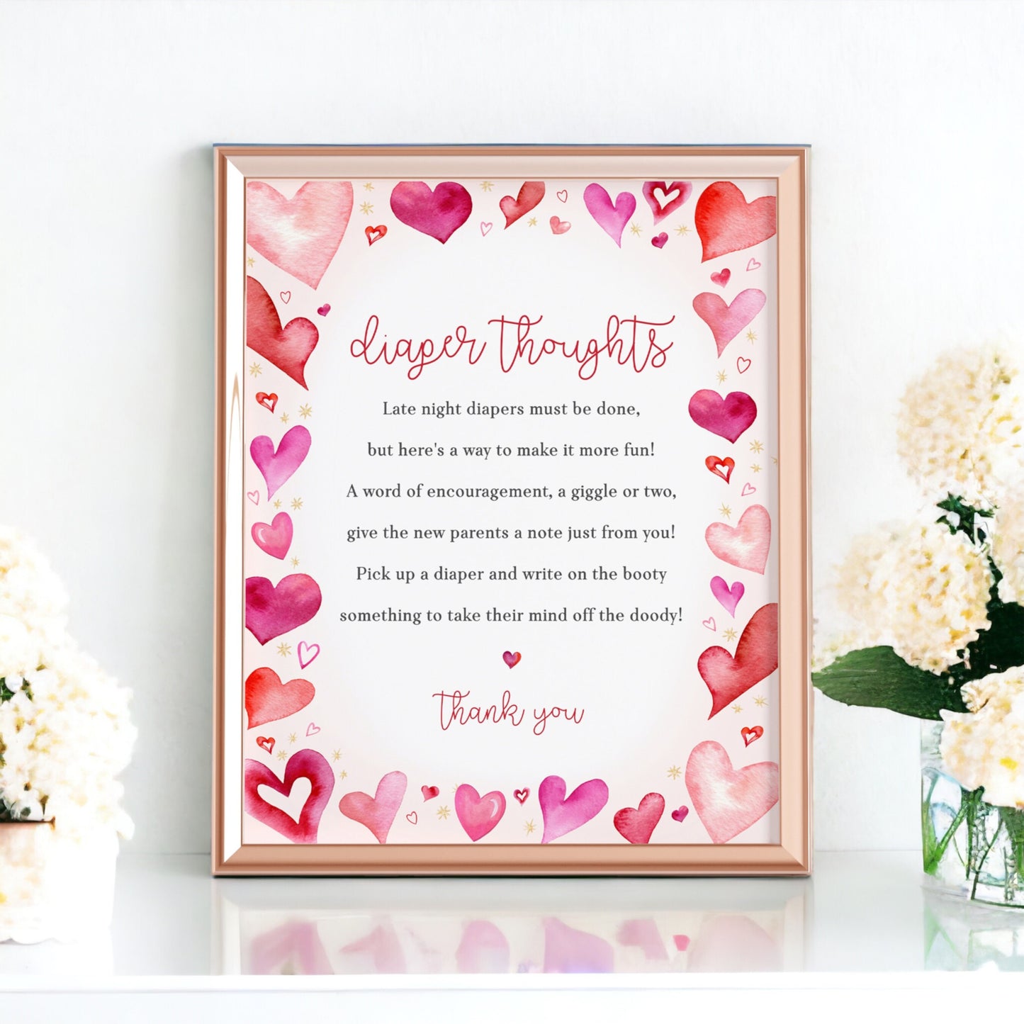 A Little Sweetheart Baby Shower Diaper Thoughts Sign, instant download Heart Theme February winter baby shower for girl Little valentine