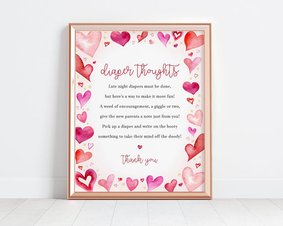 A Little Sweetheart Baby Shower Diaper Thoughts Sign, instant download Heart Theme February winter baby shower for girl Little valentine