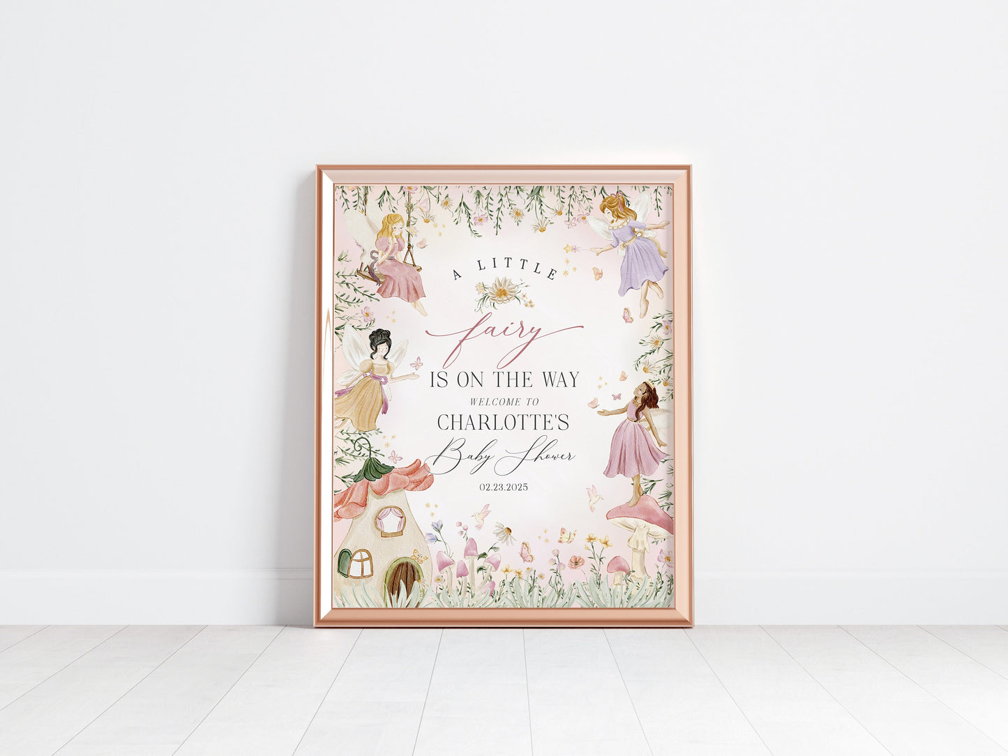 Fairy Baby Shower Welcome Sign Template, enchanted garden fairytale girl baby shower, magical fairy tea party, boho woodland fairy forest