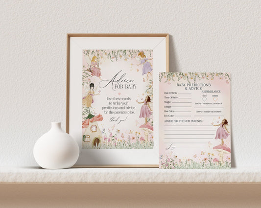 Fairy Advice for Baby Cards Instant Download, enchanted garden fairytale girl baby shower magical fairy tea party boho woodland fairy forest