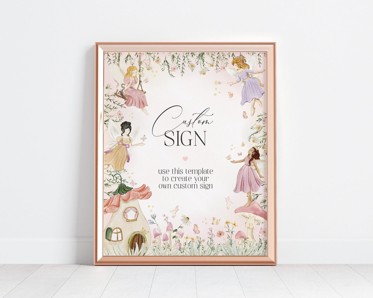 Fairy Custom Sign Printable Party Decor, enchanted garden fairytale girl baby shower, magical fairy tea party, boho woodland fairy birthday