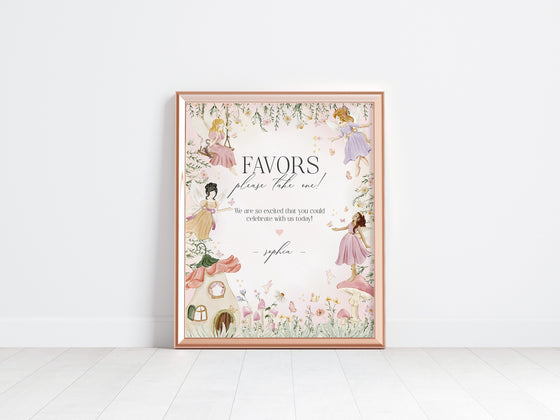 Fairy Cards and Gifts Sign and Favors Sign Instant Download Girl Baby Shower or Birthday enchanted garden fairytale magical woodland fairy