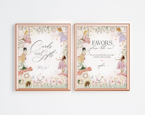 Fairy Cards and Gifts Sign and Favors Sign Instant Download Girl Baby Shower or Birthday enchanted garden fairytale magical woodland fairy