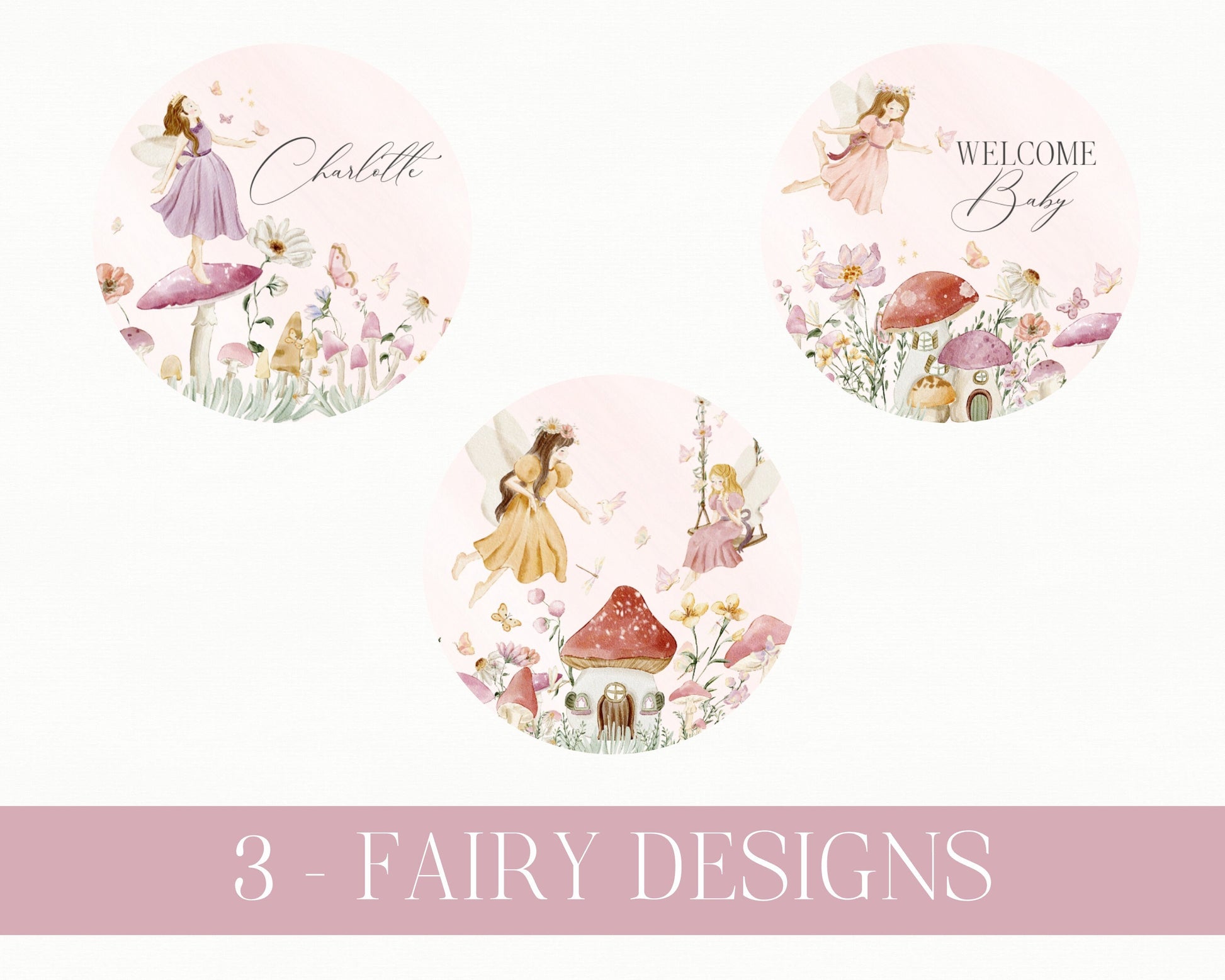 Fairy Baby Shower for Girl Cupcake Toppers Printable Template, enchanted garden fairytale magical fairy tea party boho woodland fairy forest