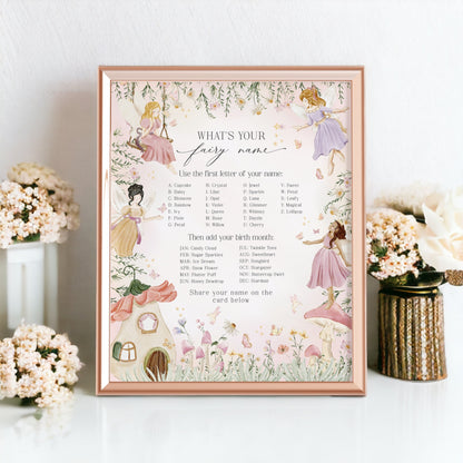 Fairy Birthday Whats Your Fairy Name Printable Template, enchanted garden fairytale girl birthday magical fairy party boho woodland fairy