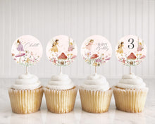  Fairy Floral Birthday Party Cupcake Toppers Printable, enchanted garden fairytale girl baby shower magical fairy party boho woodland fairy