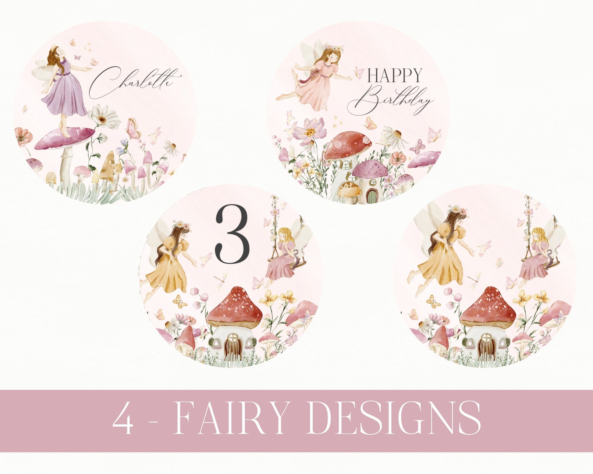 Fairy Floral Birthday Party Cupcake Toppers Printable, enchanted garden fairytale girl baby shower magical fairy party boho woodland fairy