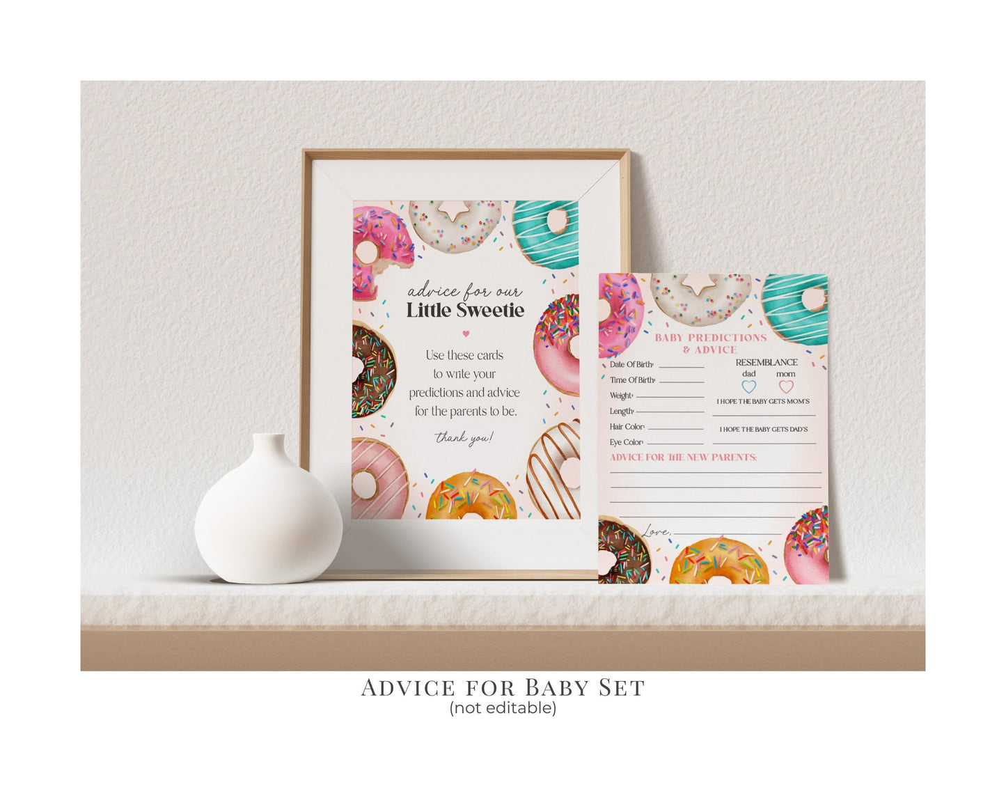 Donut Sprinkles Baby Shower Bundle Printable Party Decor, Donuts and Diapers Girl Baby Shower Template Sweet Celebration Sprinkled with Love