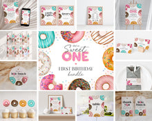  Donut Sprinkles First Birthday Party Bundle Printable Template, Sweet One Donut 1st Birthday for Girl, Sweet Celebration Sprinkled with Love