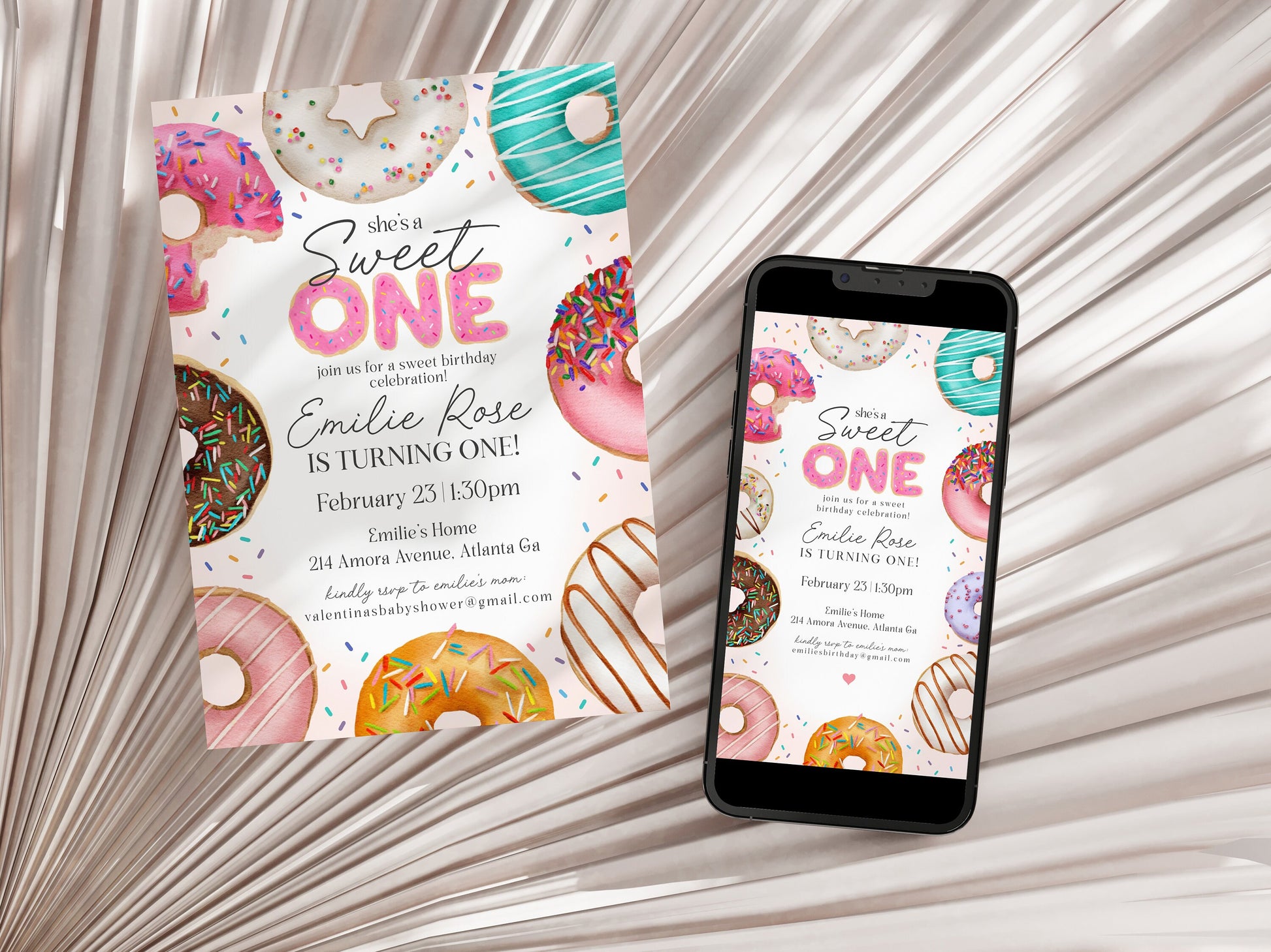 Donut Sprinkles First Birthday Party Bundle Printable Template, Sweet One Donut 1st Birthday for Girl, Sweet Celebration Sprinkled with Love