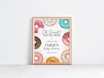 Donut Sprinkles Baby Shower Welcome Sign Template, Donuts and Diapers Donut Baby Shower for Girl, Sweet Celebration, Sprinkled with Love