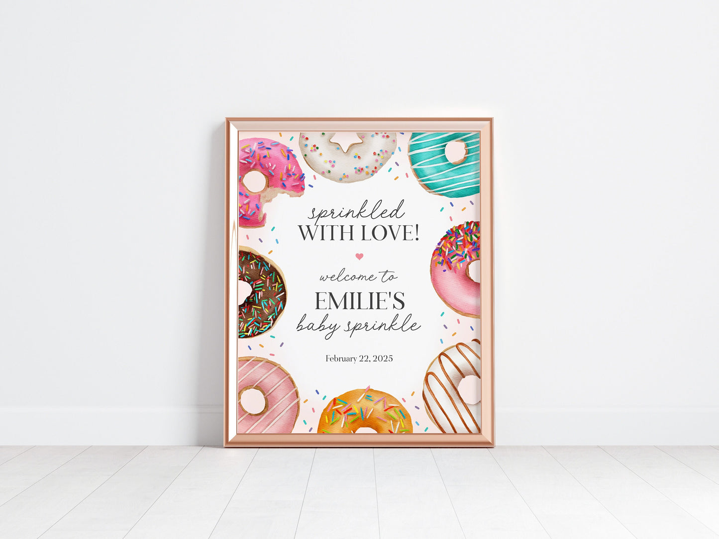 Donut Sprinkles Baby Sprinkle Welcome Sign Template, Sprinkled With Love Donut Baby Sprinkle for Girl, Sweet Celebration, Donuts and Diapers