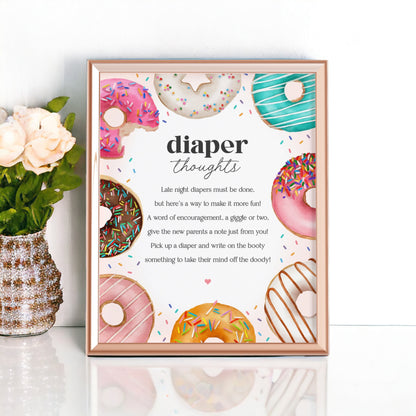 Donut Sprinkles Baby Shower Diaper Thoughts Sign Printable, Donuts and Diapers Baby Sprinkle for Girl, Sweet Celebration Sprinkled with Love