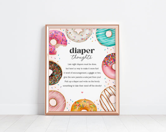 Donut Sprinkles Baby Shower Diaper Thoughts Sign Printable, Donuts and Diapers Baby Sprinkle for Girl, Sweet Celebration Sprinkled with Love