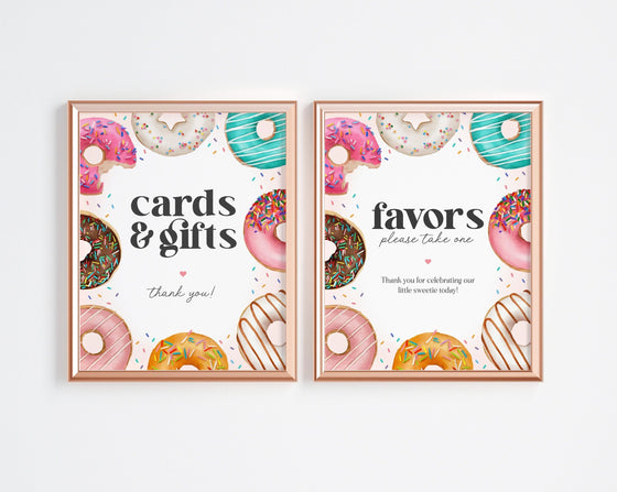 Donut Sprinkles Cards and Gifts Sign and Favors Sign Template Girl Baby Shower or Birthday, Donuts and Diapers Baby Sprinkle, Two Sweet One