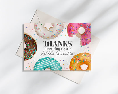 Donut Sprinkles Thank You Card Printable for Girl Birthday Party or Baby Shower, Donuts and Diapers Baby Sprinkle, Two Sweet One Birthday