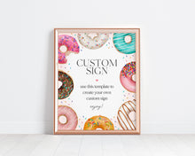 Donut Sprinkles Custom Sign Printable Party Decor, Sprinkled Donuts and Diapers Baby Sprinkle, Two Sweet One Birthday for Girl, Baby Shower