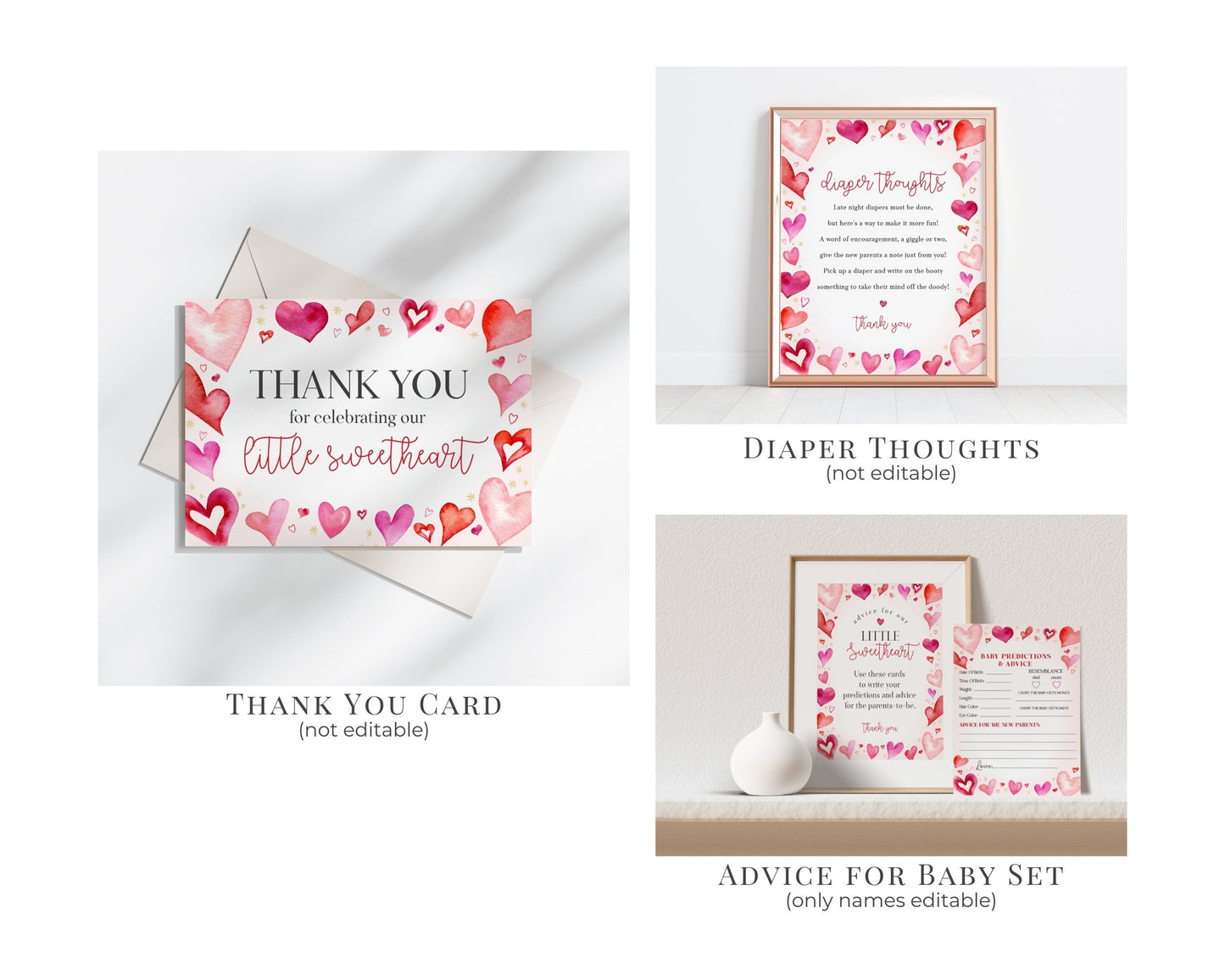 A Little Sweetheart Baby Shower Bundle Printable, instant download February baby shower for girl, Valentine baby shower for winter party