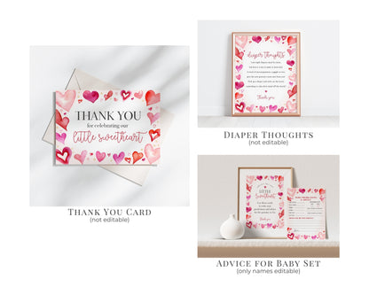 A Little Sweetheart Baby Shower Bundle Printable, instant download February baby shower for girl, Valentine baby shower for winter party