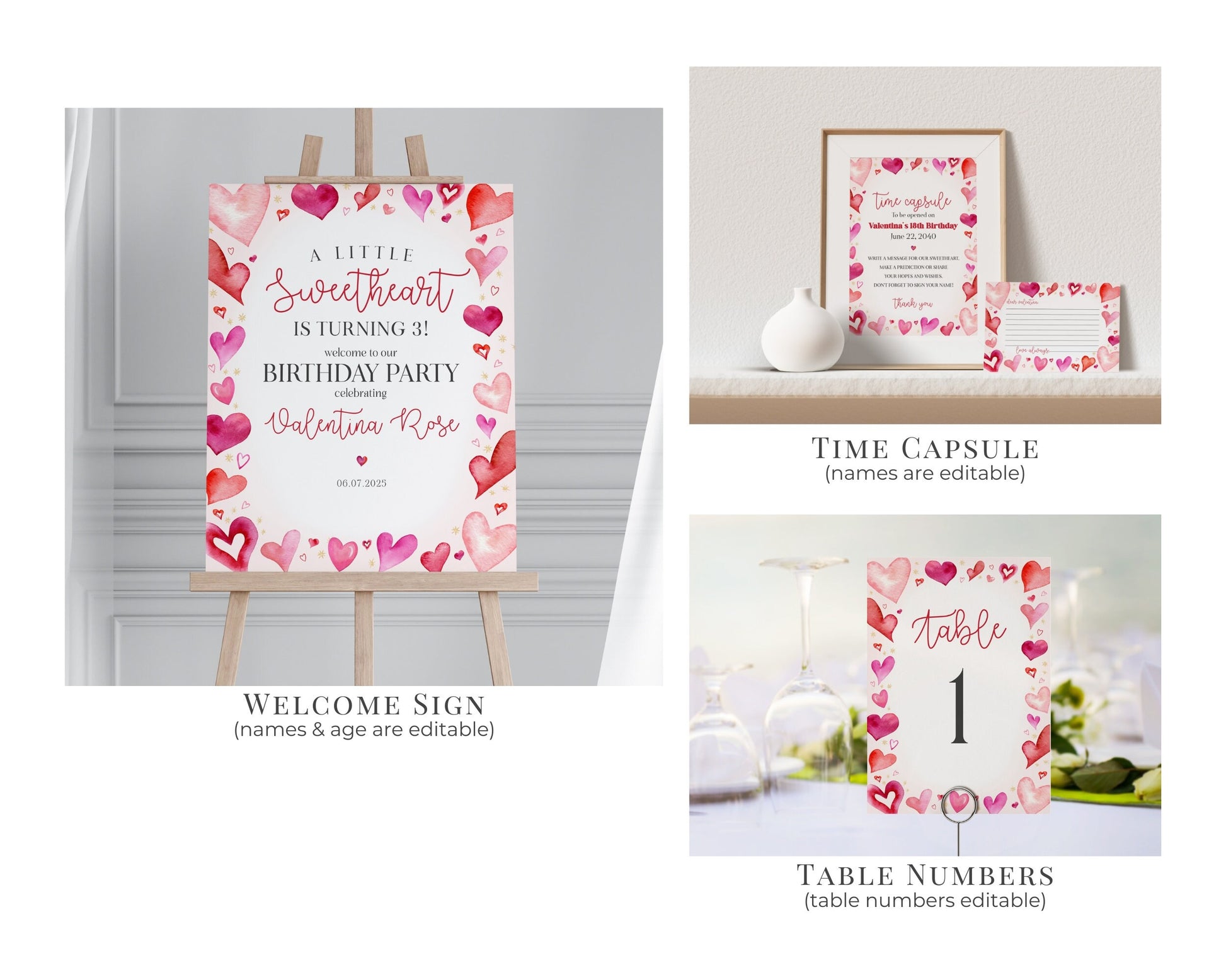 A Little Sweetheart First Birthday Bundle Printable, instant download February 1st birthday for girl, Valentines birthday party for winter