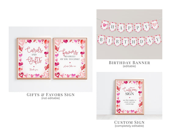A Little Sweetheart First Birthday Bundle Printable, instant download February 1st birthday for girl, Valentines birthday party for winter