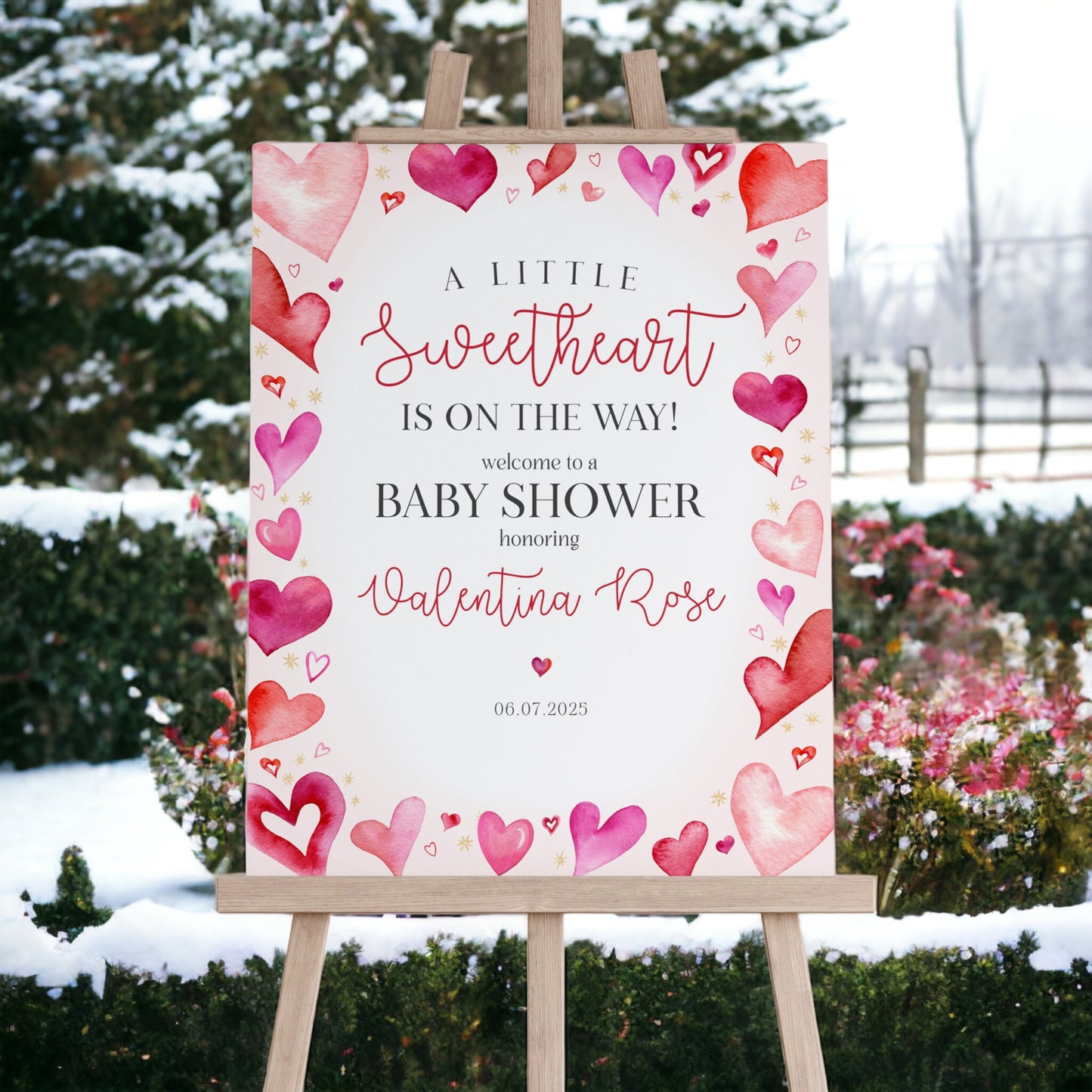 Little Sweetheart Baby Shower Welcome Sign Template, instant download February winter baby shower for girl Heart theme Valentine baby shower