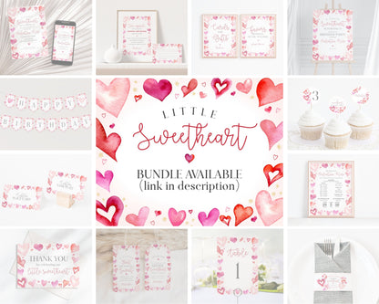 Little Sweetheart Birthday Invitation Bundle Instant Download, February winter birthday party for girl Little valentine heart theme birthday