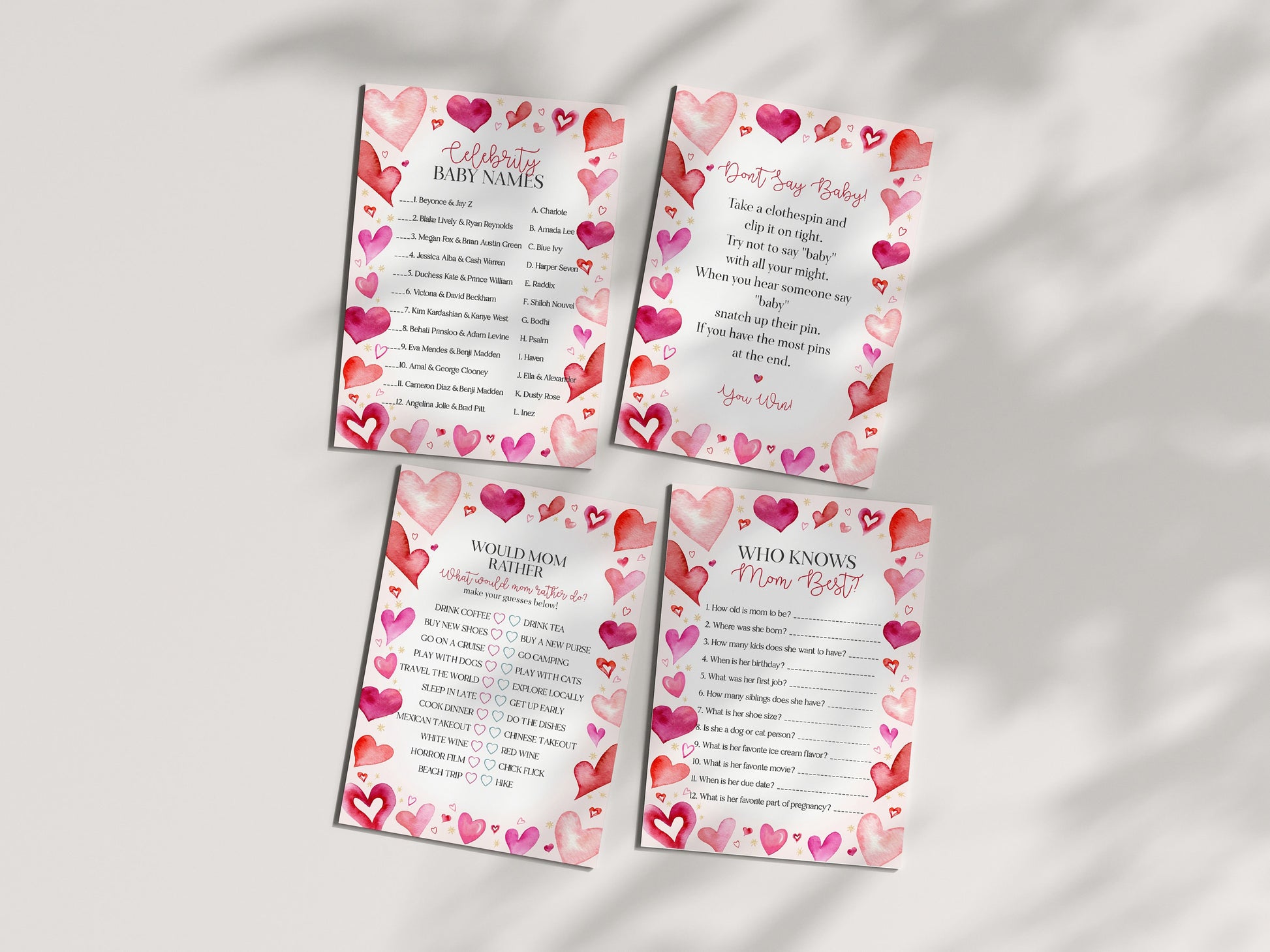 Little Sweetheart Baby Shower Games Bundle, instant download February winter baby shower for girl, little valentine heart theme baby shower