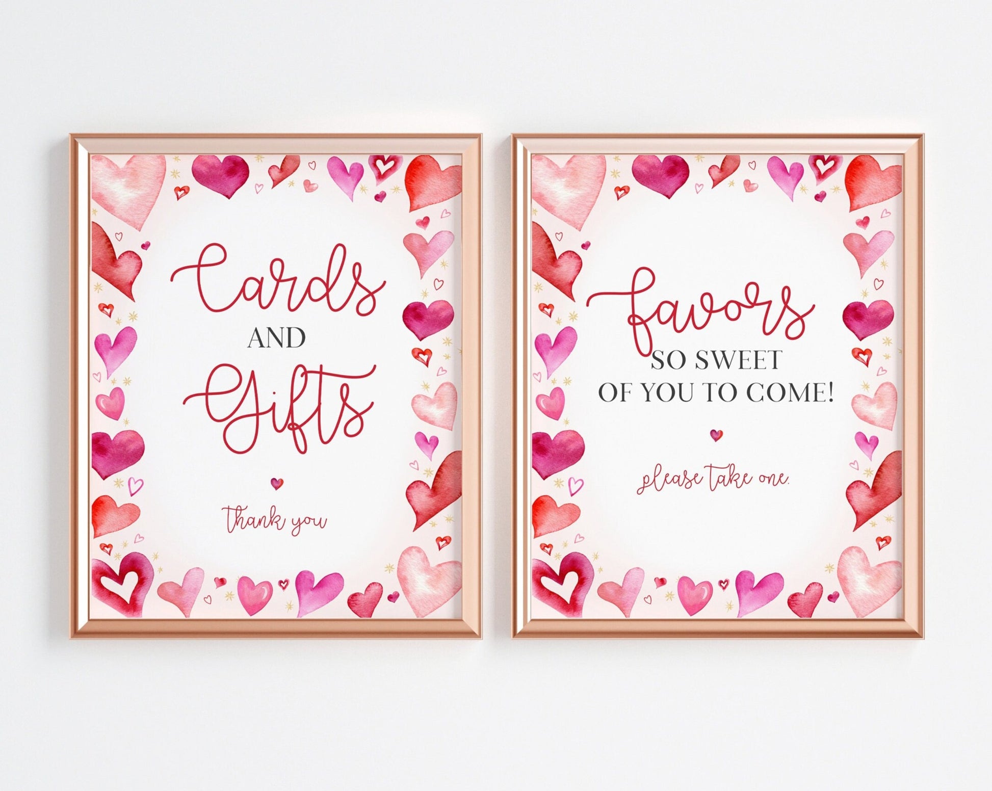 A Little Sweetheart Cards & Gifts Sign and Favors Sign Instant Download, February winter birthday or baby shower girl Valentine heart theme