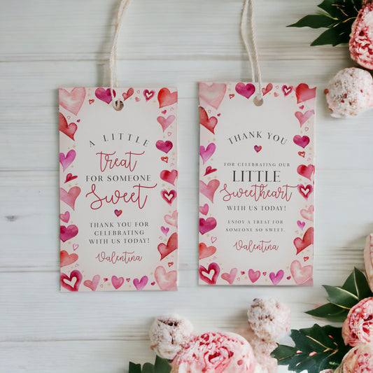 A Little Sweetheart Birthday or Baby Shower Favor Tags Instant Download, February birthday party for girl, Little Valentine heart theme
