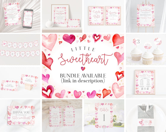 A Little Sweetheart Birthday or Baby Shower Circle Favor Tag Instant Download, February birthday for girl, Little Valentine heart theme