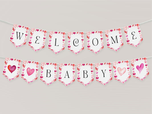 A Little Sweetheart Baby Shower Banner Printable Template, winter February baby shower Pennant, Valentines Day decor for Heart theme party