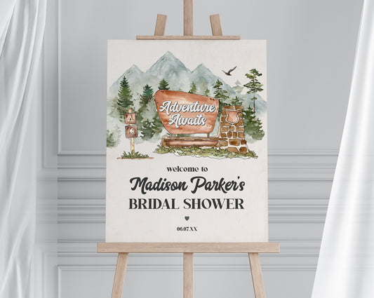 National Park Bridal Shower Welcome Sign Template, woodland cabin bridal shower Welcome Sign, nature park bridal shower adventure awaits