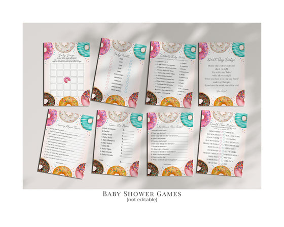 Donut Sprinkles Baby Shower Bundle Printable Party Decor, Donuts and Diapers Girl Baby Shower Template Sweet Celebration Sprinkled with Love