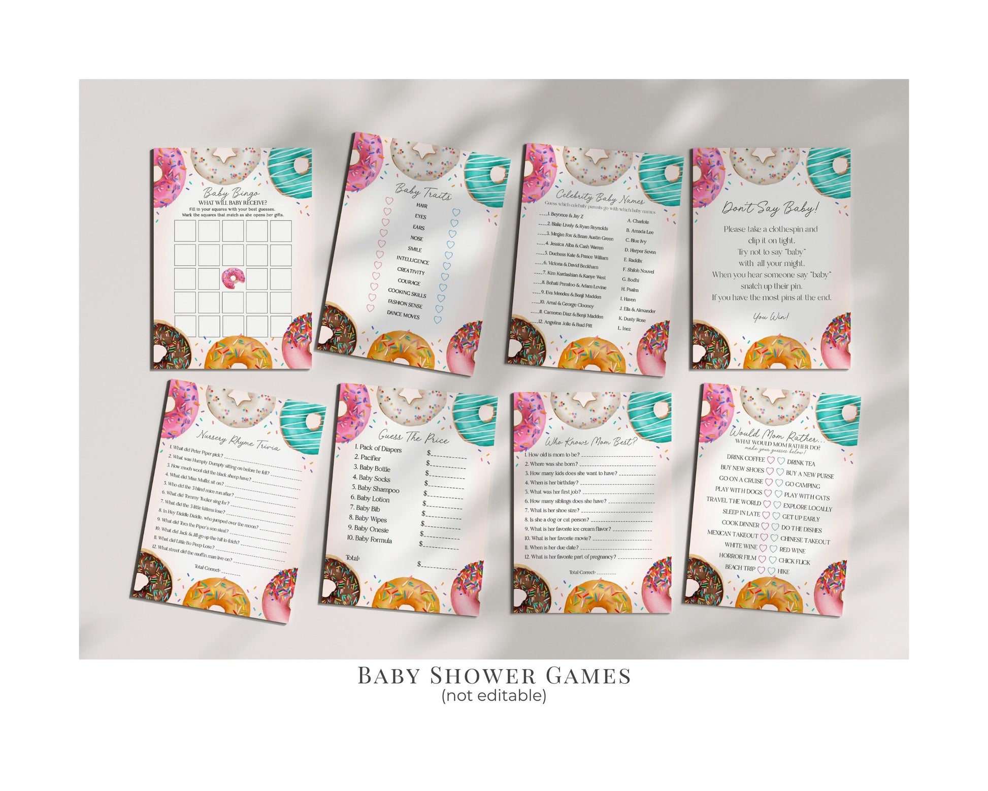 Donut Sprinkles Baby Sprinkle Bundle Printable Party Decor, Donuts & Diapers Girl Baby Shower Template Sweet Celebration Sprinkled with Love