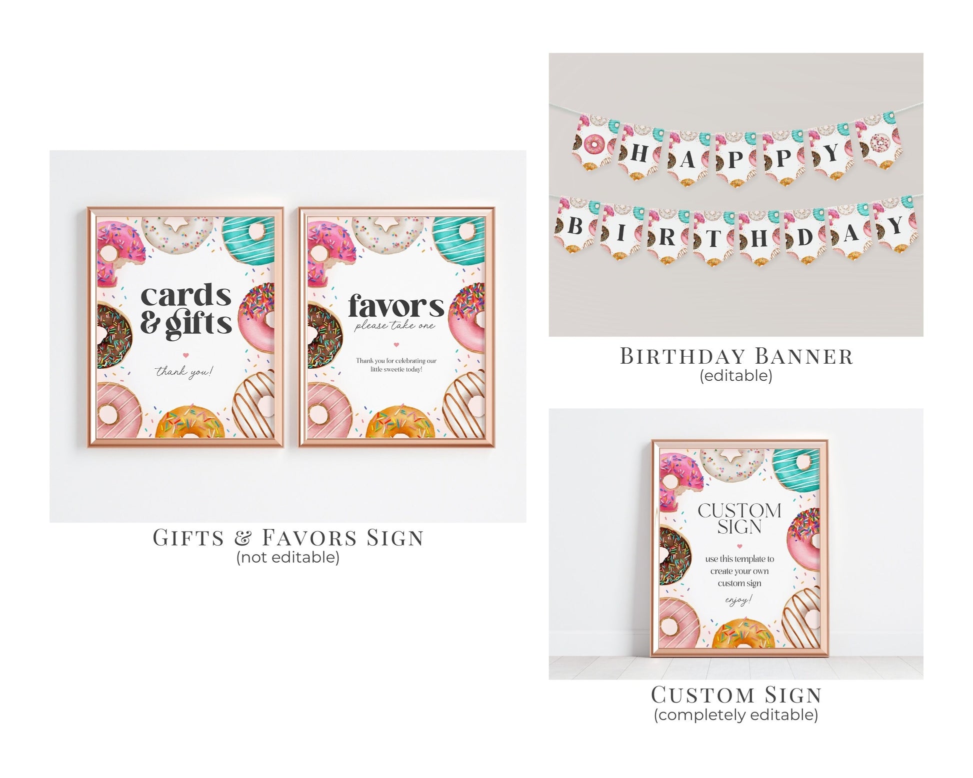 Donut Sprinkles First Birthday Party Bundle Printable Template, Sweet One Donut 1st Birthday for Girl, Sweet Celebration Sprinkled with Love