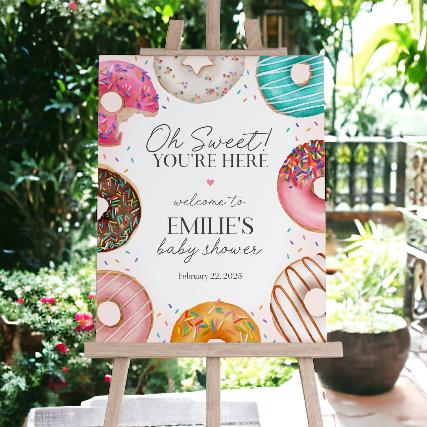 Donut Sprinkles Baby Shower Welcome Sign Template, Donuts and Diapers Donut Baby Shower for Girl, Sweet Celebration, Sprinkled with Love